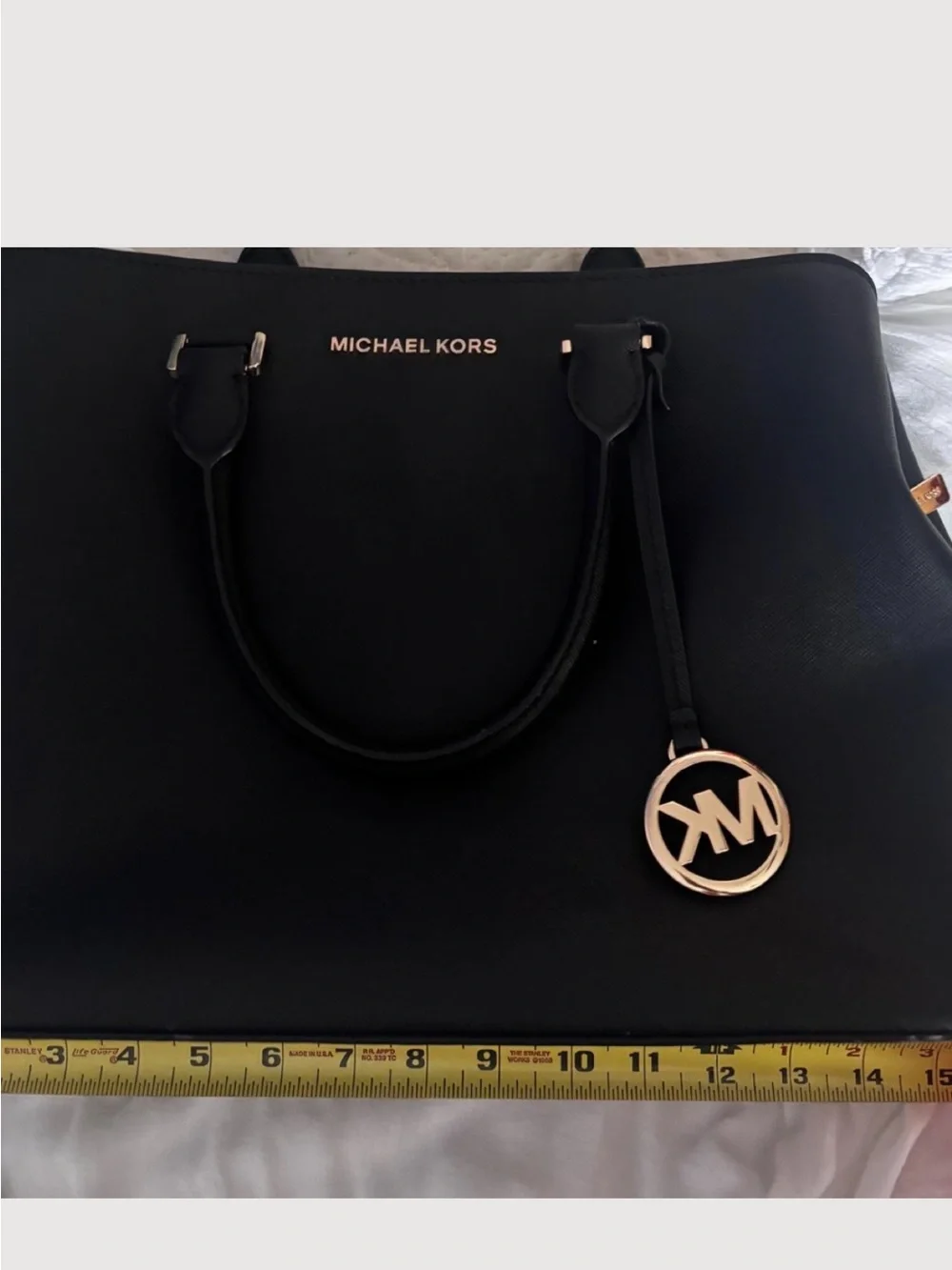 Michael Kors Black Saffiano Leather Zip Tote with Gold Hardware
